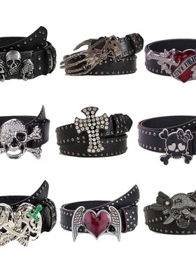 GothicWomen Men Belts Goth Ladies Cowboy Hip hop Punk Rivet