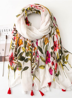 Cotton Scarf Women Large Shawls  Echarpe Print Tassel Scarve