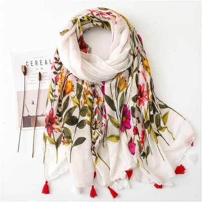 Cotton Scarf Women Large Shawls  Echarpe Print Tassel Scarve