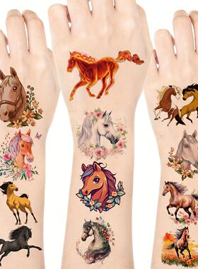 20 Sheets Temporary Horse Tattoos Stickers Birthday Themed P