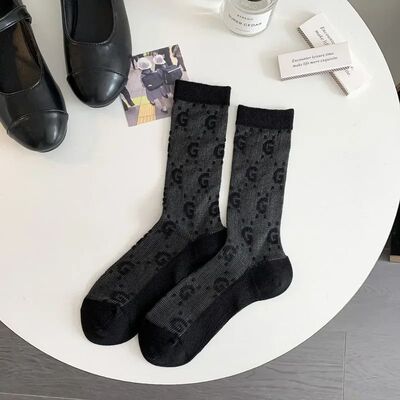 Trendy Women's Mid length Socks Double Needle Thin Spring/Su
