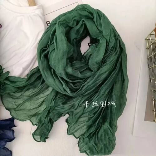Solid Color Cotton Linen Scarf Retro Autumn Winter New Pleat