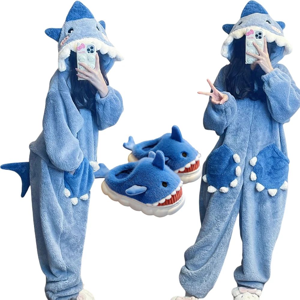 Cartoon Cute Shark Women's Hooded Sleepwear Kigurumi Unicorn