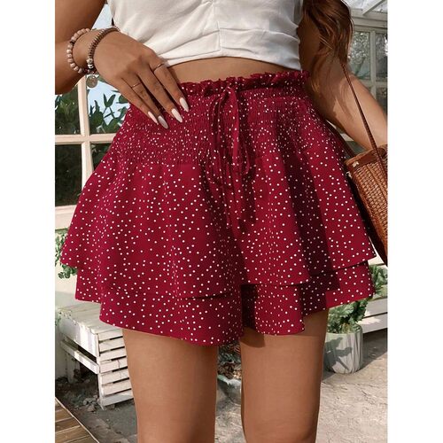 Plus Size 2025 Summer New Polka Dot Print Double Layer Skirt