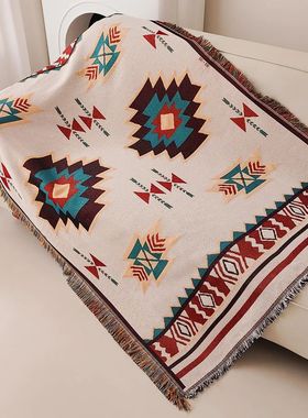 Aztec Blanket, Oversized Boho Throw Blanket with Fringe, Sou
