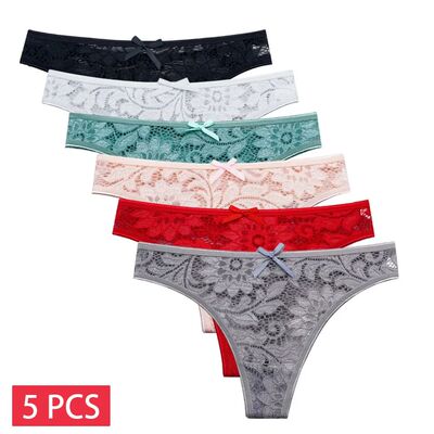 5 PCS/Set Sexy Lace Thongs Low Waist Underwear Women G-strin