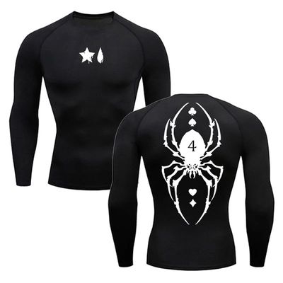 Spider Print Compression Shirt for Men Sporty Quick Dry Long