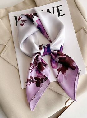 68cm Purple Rose Printed Scarf Women' New Spring Summer Imit