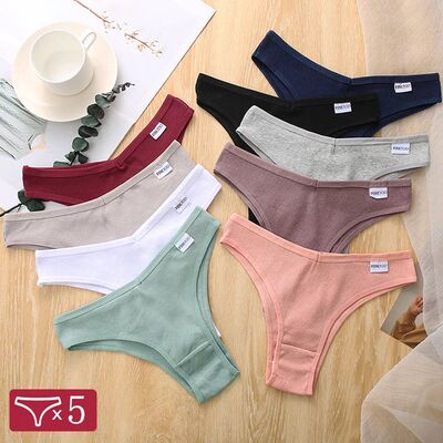 5Pcs/Set Women Cotton Brazilian Panties V Waist Female Under