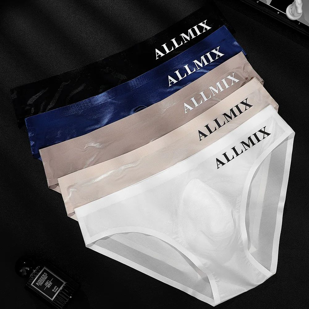 Sexy men underwear letter sports fitness clear ice silk brag-封面