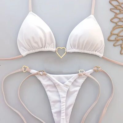 Solid Color White Bikini Women Suit Low Waist Lace-up Swimsu
