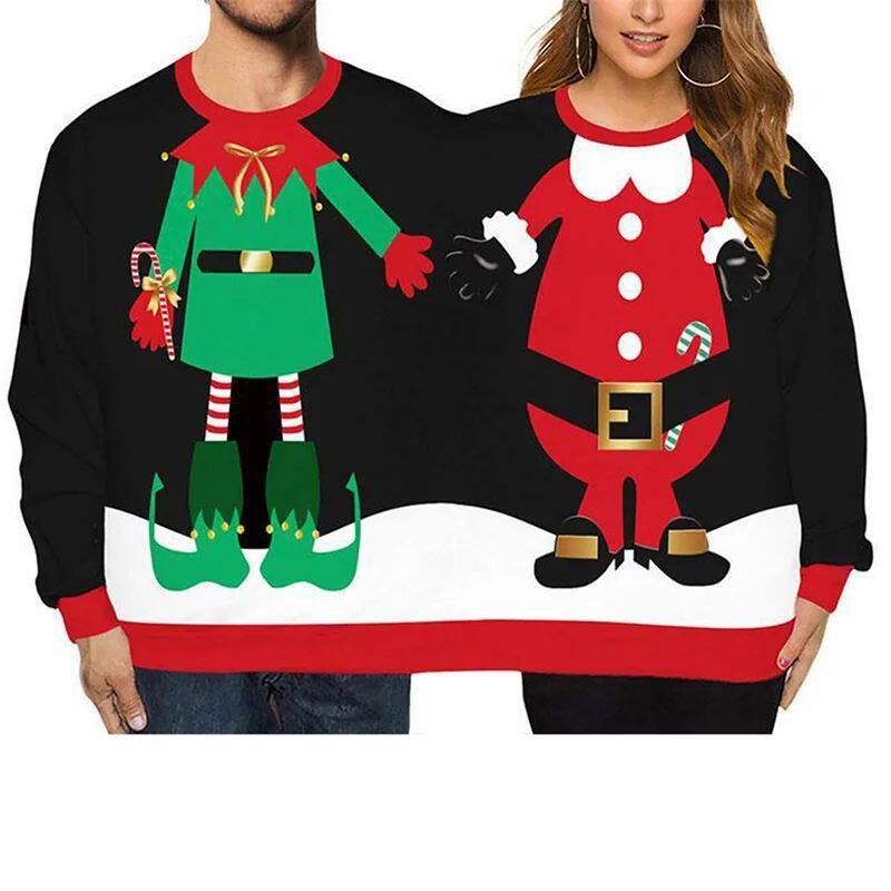 Double Ugly Christmas Couple Sweaters Siamese Tw Pullover 3D