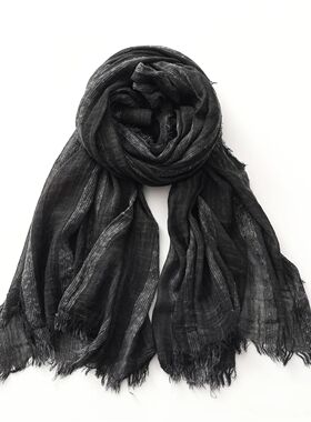Cotton Linen Striped Scarf for Men Women Soft Warm Neckerchi