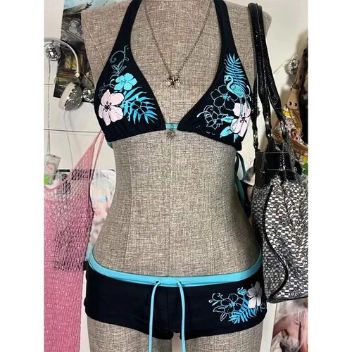 Vintage Flower print Cutie set Bikini 2000s Swimsuit Sexy Wo