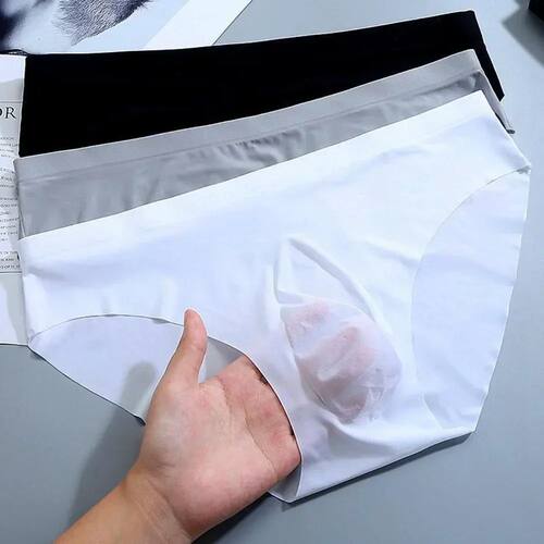 Men's Traceless Ice Silk Sheer Underwear Briefs Shorts Middl