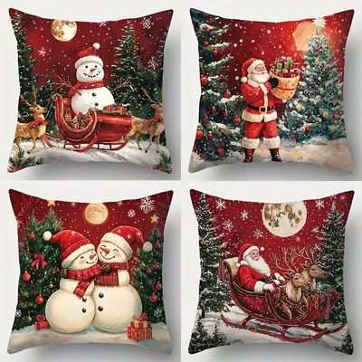 Christmas New Year Pillow Covers - Santa Claus & Snowman Vin