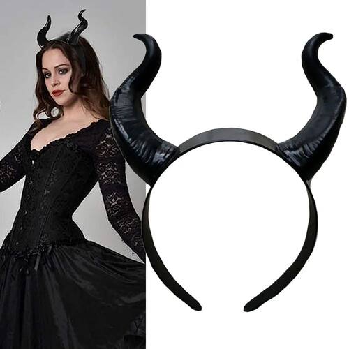 Women Black Queen Witch Demon Horns Headpiece Cosplay Animal