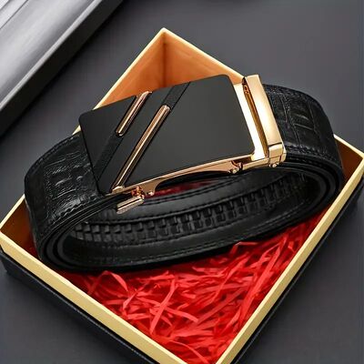 Men belt Leather Belt Metal Alloy Automatic Buckle Brand Lux