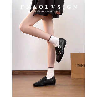 牛皮版~复古雕花方头小皮鞋一脚蹬乐福鞋女英伦风鞋子内增高单鞋