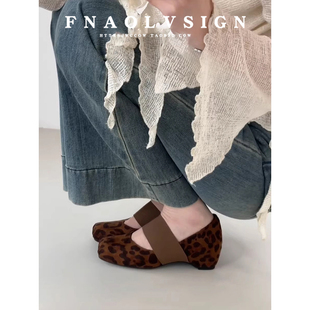 2026年新款法式方头中跟玛丽珍鞋子女内增高豹纹单鞋一字带芭蕾鞋