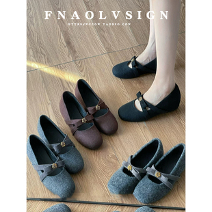 羊皮版~法式蝴蝶结方头内增高单鞋女浅口平底一字带玛丽珍女鞋