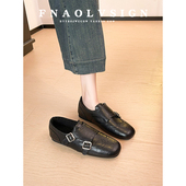 牛皮版 女 秋冬布洛克雕花小皮鞋 英伦风复古加绒乐福鞋 女2025新款