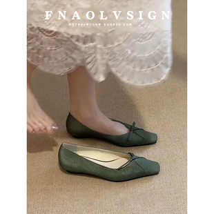 羊皮版~复古方头玛丽珍鞋优雅蝴蝶结内增高单鞋女一脚蹬浅口瓢鞋