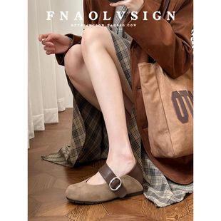 羊皮版~复古风内增高玛丽珍鞋女一字扣带圆头软底舒适浅口单鞋女