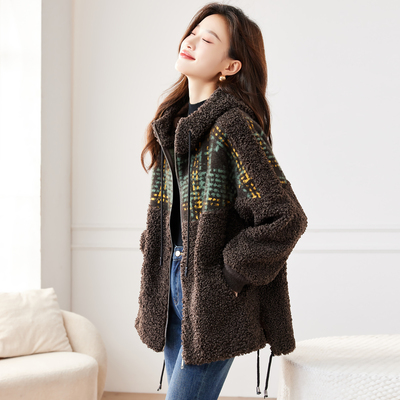 秋冬季2025新款连帽摇粒绒外套女中长款休闲宽松保暖绒感加厚外套