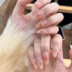 少女气质渐变腮红显白新中式纯手工美甲穿戴甲裸色成品可拆卸