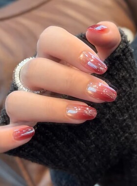 【酒渍红茶】秋冬红色猫眼海莉款显白纯手工穿戴甲小红书新年美甲