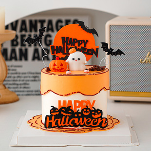 2025万圣节可爱南瓜幽灵蛋糕装饰万圣节快乐狂欢夜派对蝙蝠插件