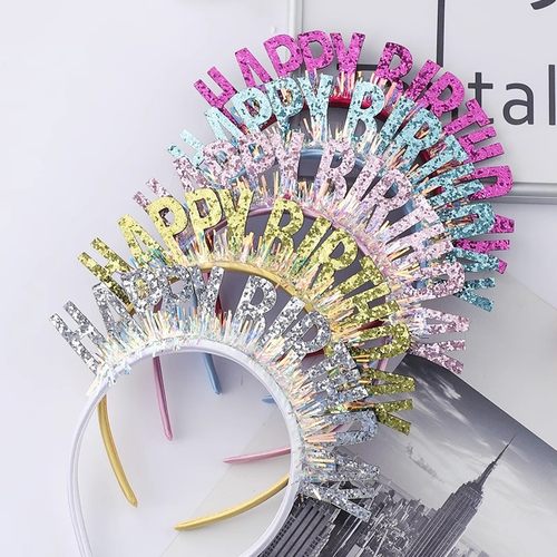 Happybirthday彩色闪片发箍儿童成人头箍生日帽派对拍照道具装扮