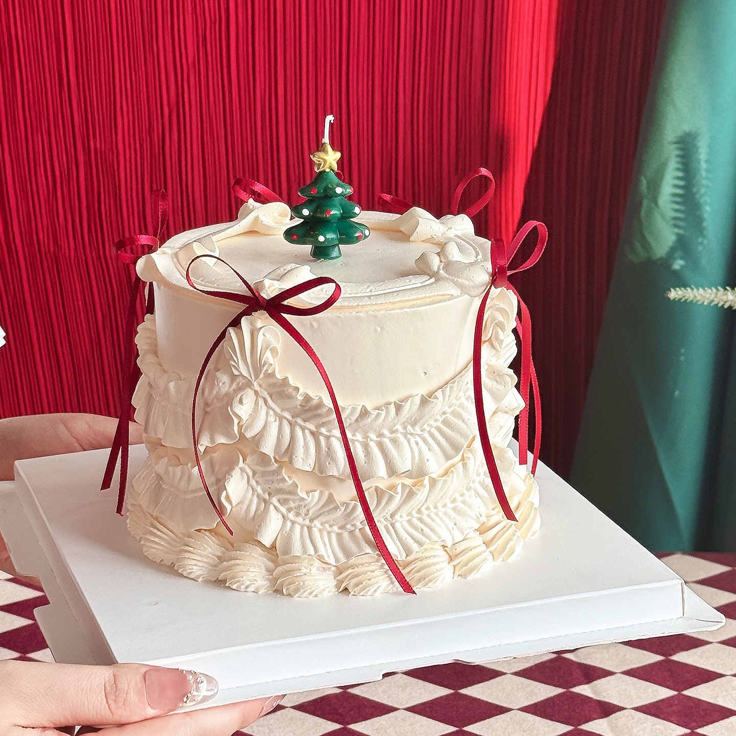 2026网红圣诞节蛋糕装饰五角星圣诞树蜡烛摆件烘焙丝带蝴蝶结插件