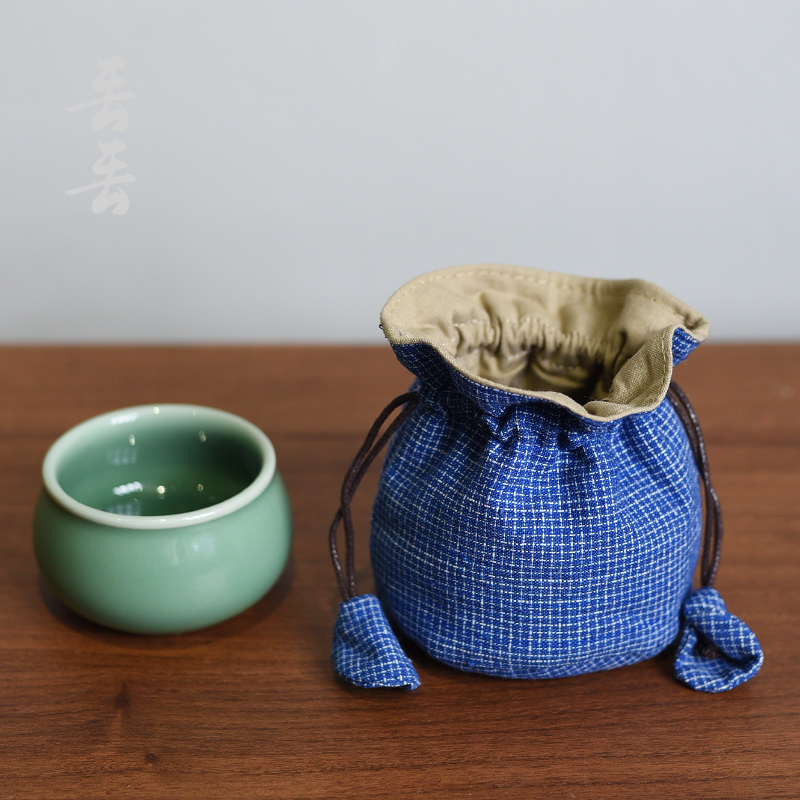 加厚夹棉老土布茶杯布袋粗布主人杯抽绳束口便携包装袋子旅行收纳