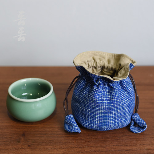 加厚夹棉老土布茶杯主人杯抽绳