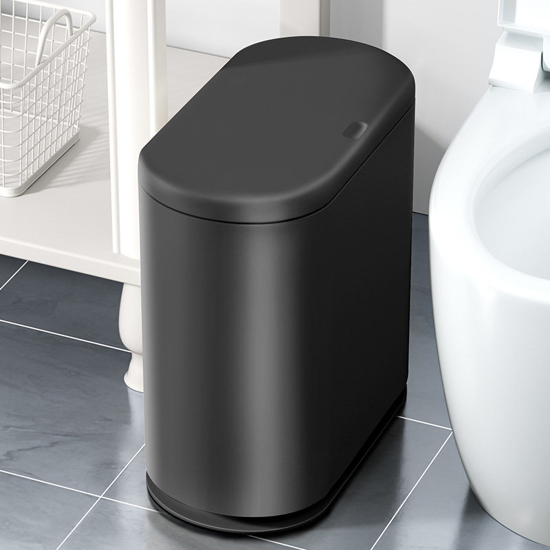日本黑色垃圾桶厕所卫生间2025新款轻奢高档客厅家用窄缝高颜值桶