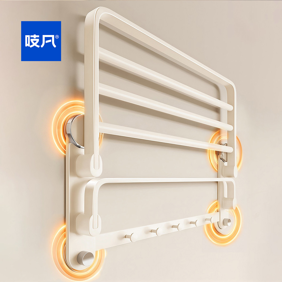 日本吸盘毛巾架卫生间免打孔浴室置物架奶油风浴巾架挂钩杆收纳架