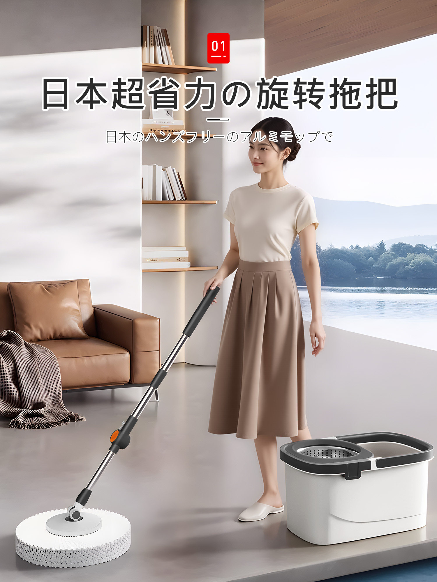 日本旋转拖把家用一拖净干湿两用拖布免手洗2025新款带桶脱水拖地