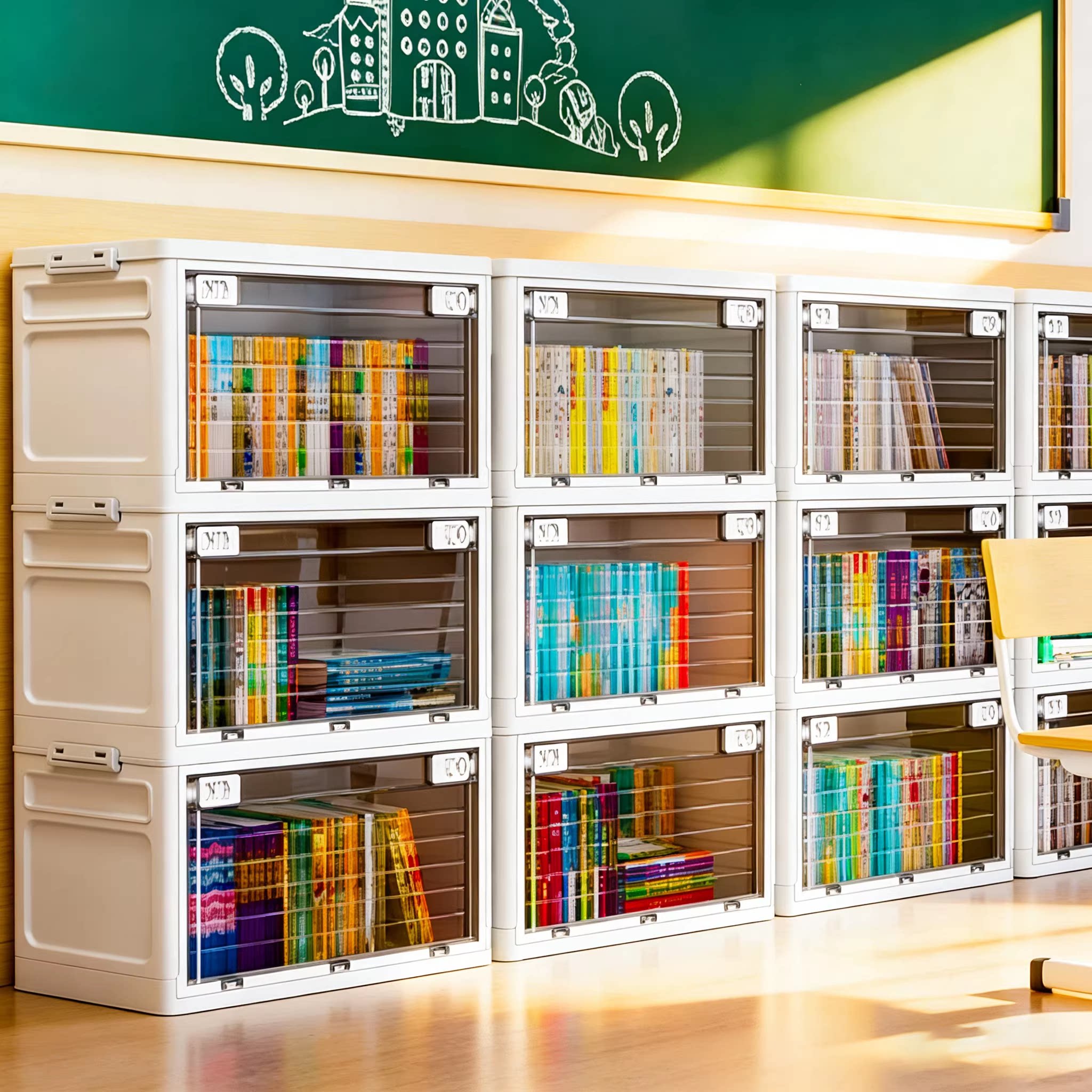 日本书本收纳箱超大容量学生教室旧书收籍整理可叠放滑轮折叠神器