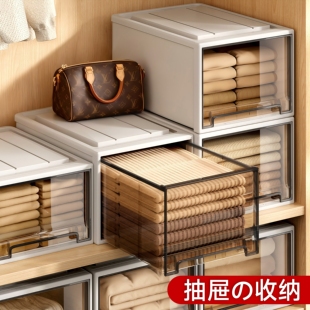 日本收纳箱抽屉式衣柜收纳盒整理盒新款家用透明大号装衣服收纳箱
