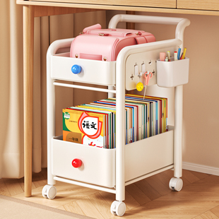 日本书包置物架可移动带轮学生书架小推车桌面下多层放书本收纳架
