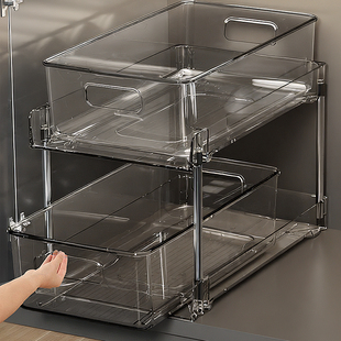 日本下水槽置物架抽拉式浴室柜子收纳分层卫生间厕所各种神器厨房