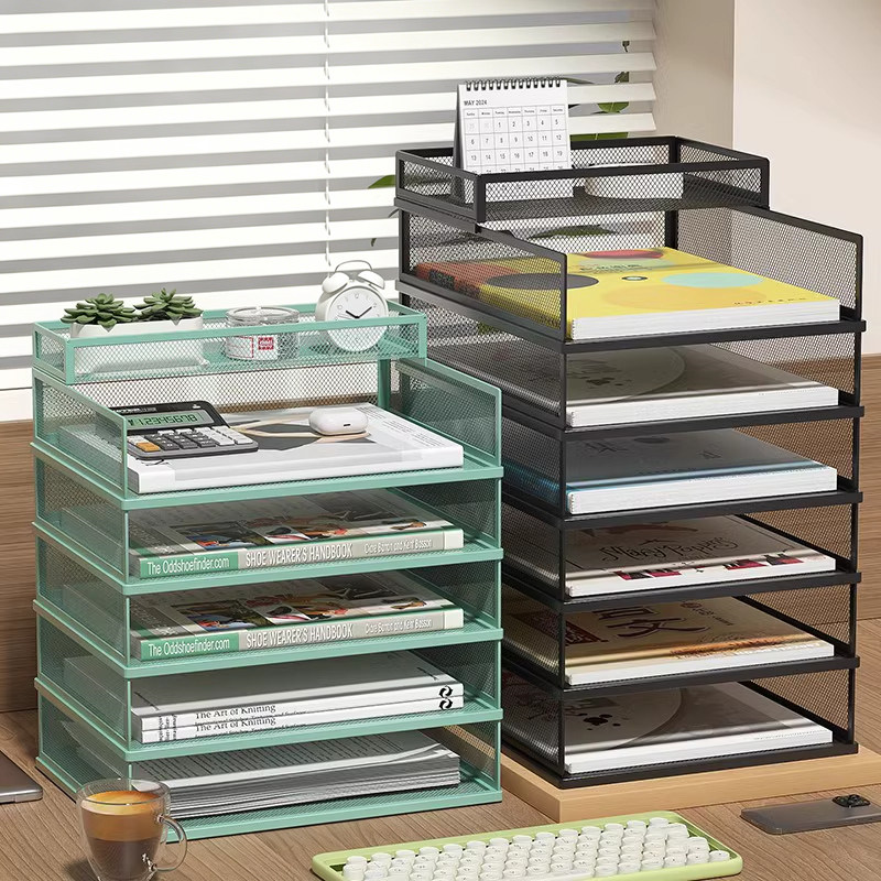 日本桌面文件收纳架办公室收纳盒金属书立文件架多层档案资料架