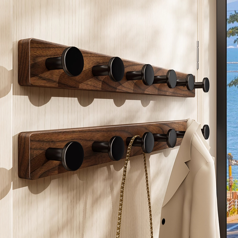 胡桃木挂钩免打孔门后衣帽钩衣服