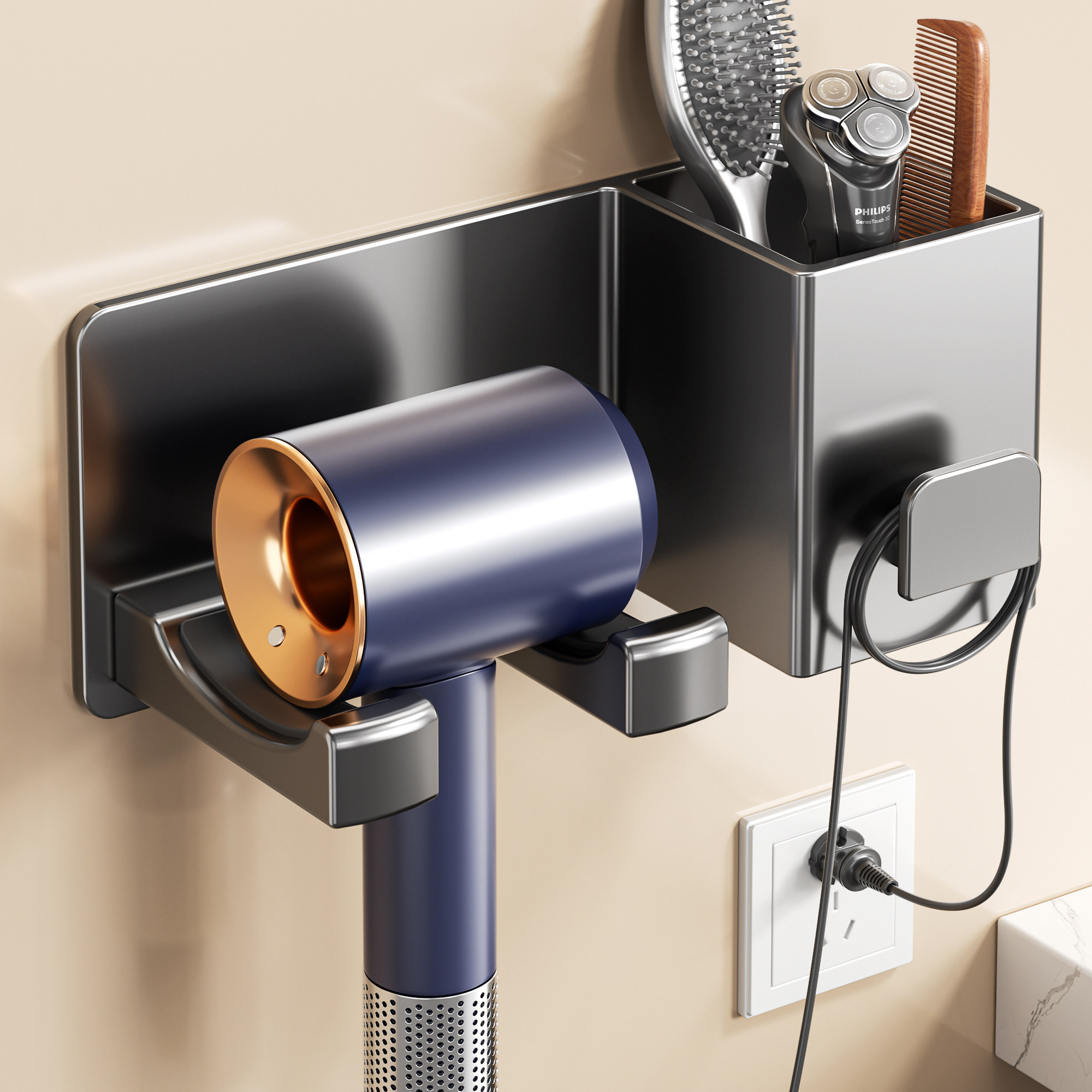 日本吹风机置物架免打孔卫生间电吹风挂架吹风筒支架浴室家用架子