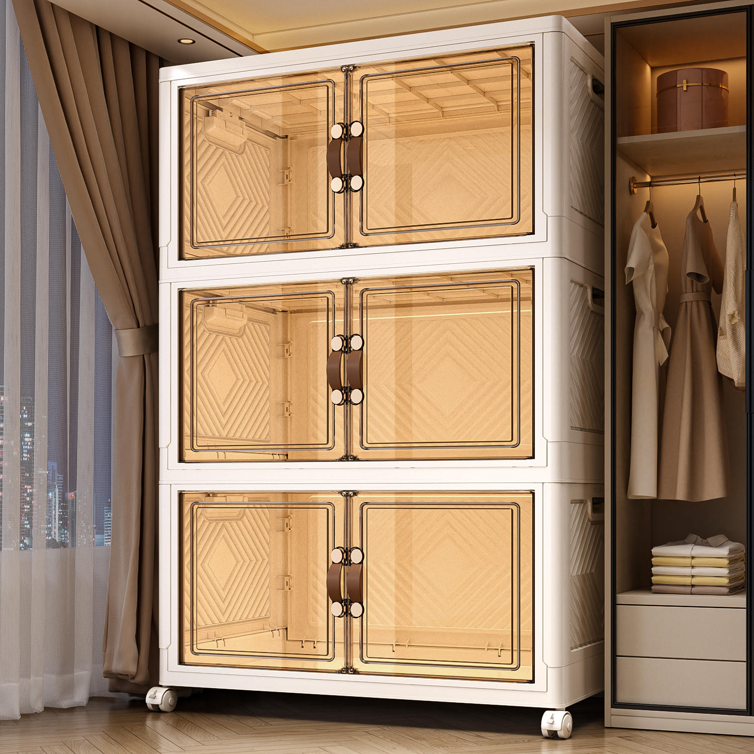 日本衣服收纳箱带滑轮被子整理箱折叠家用塑料箱子储物抽屉柜超大