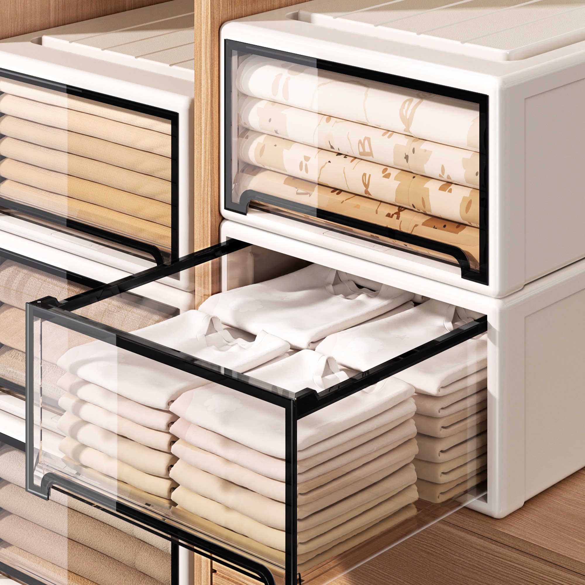 日本抽屉式收纳盒专用衣服储物整理箱家用婴儿透明塑料加厚收纳箱