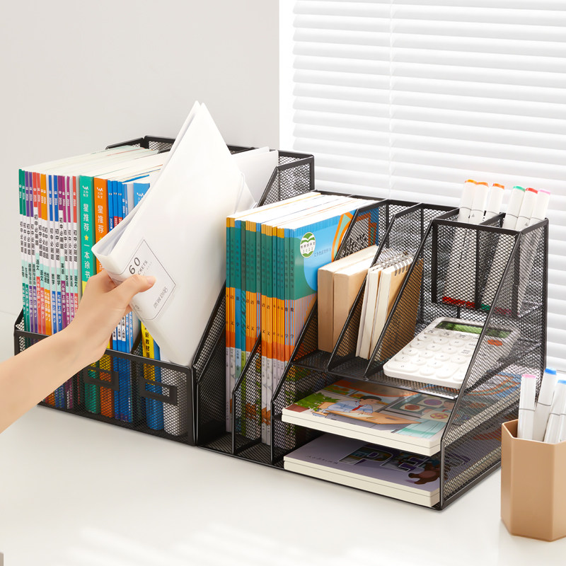 日本桌面书立架书架学生书桌书本置物架办公室工位整理立式文件收纳盒