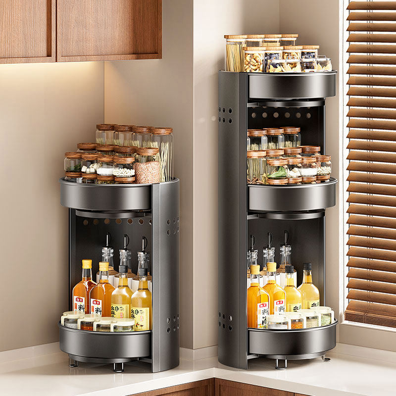 日本旋转调料置物架厨房调味品架子家用多功能新款台面转角收纳架